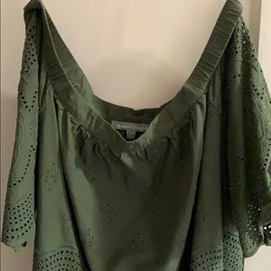 Off the shoulder green eyelit top